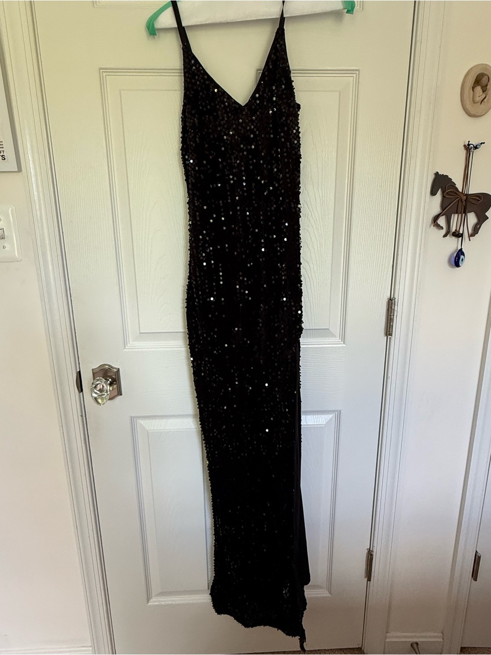 Black Sequin Slip Dress with V-Neck and side slit